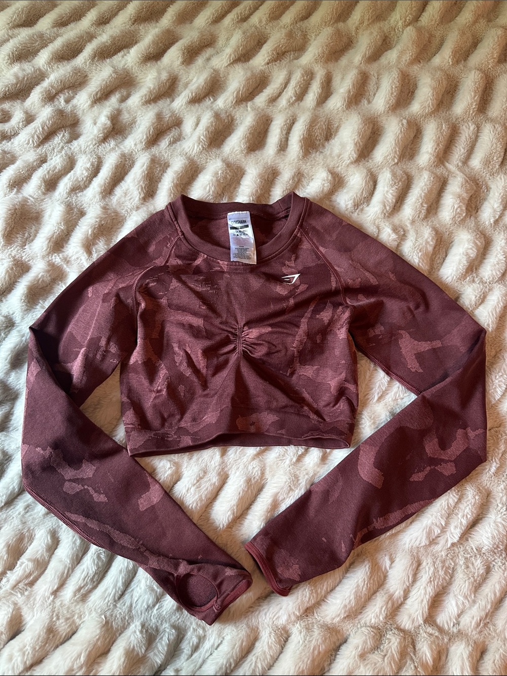 Gymshark Burgundy Camo Long Sleeve Cropped Seamless Top